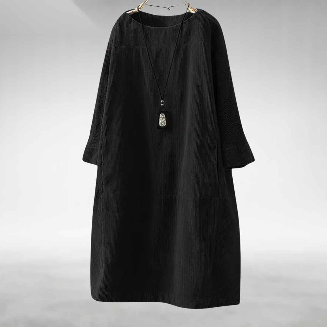 Amy Relaxed Corduroy Midi Dress - Black