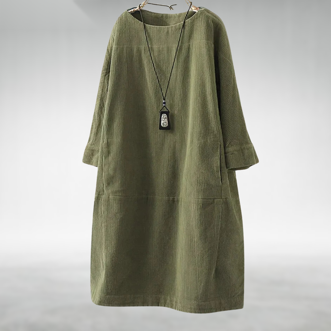 Amy Relaxed Corduroy Midi Dress - Army Green