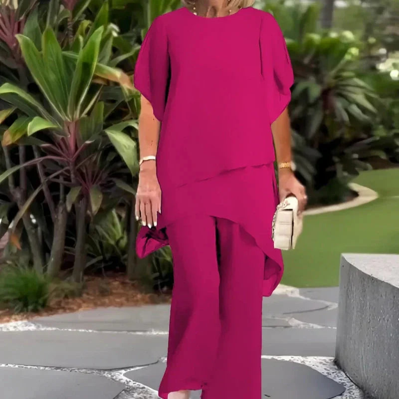 Beverly Elegant Asymmetrical Two Piece Set - Fuchsia