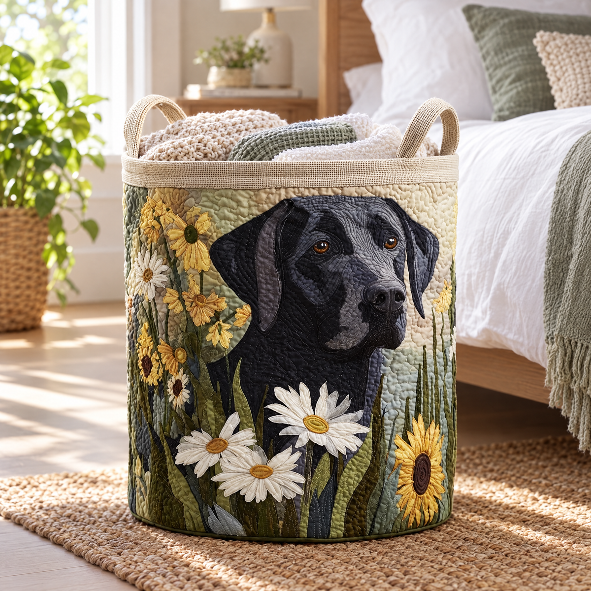 Floral Black Lab Quilted Basket │ B1G1