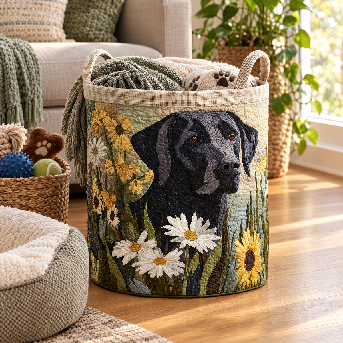 Floral Black Lab Quilted Basket │ B1G1