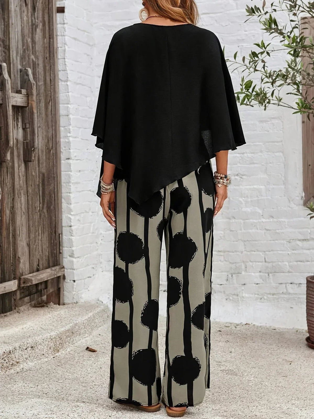Kalliope Comfortable Elastic Waist Two-Piece Set - Black & Gray