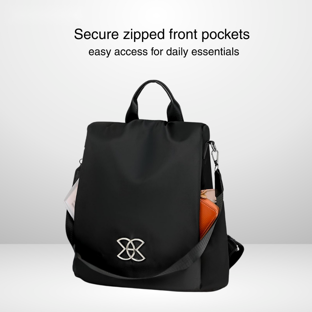 Lucius Anti-Theft Bag - Black, front pocket detail