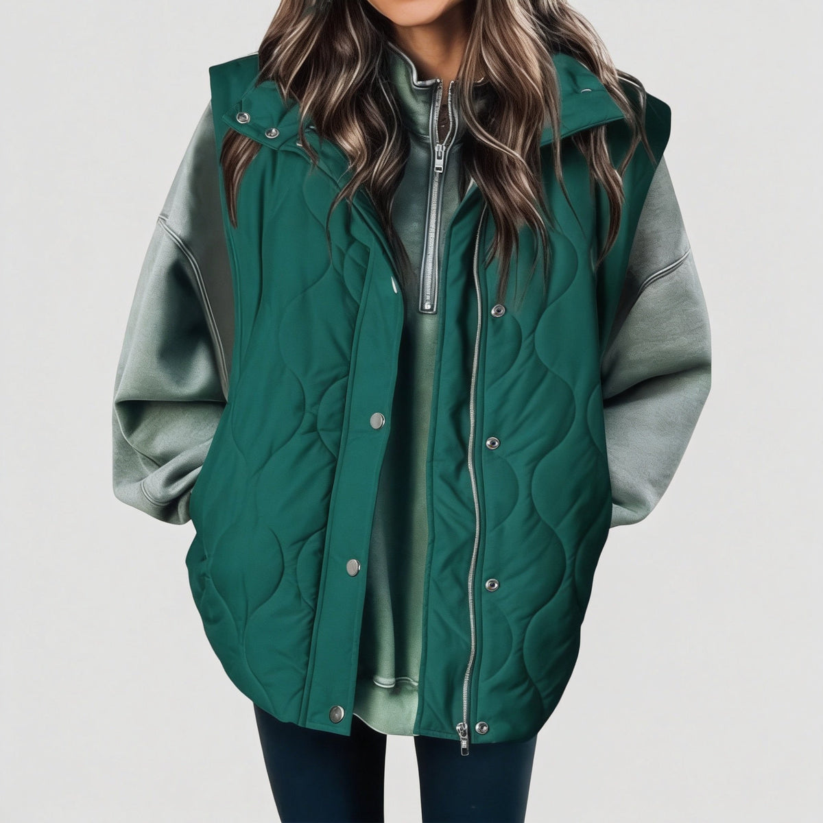 Margaret | Women's Puffer Vest Quilted Zip Up Snap Button Sleeveless Coat